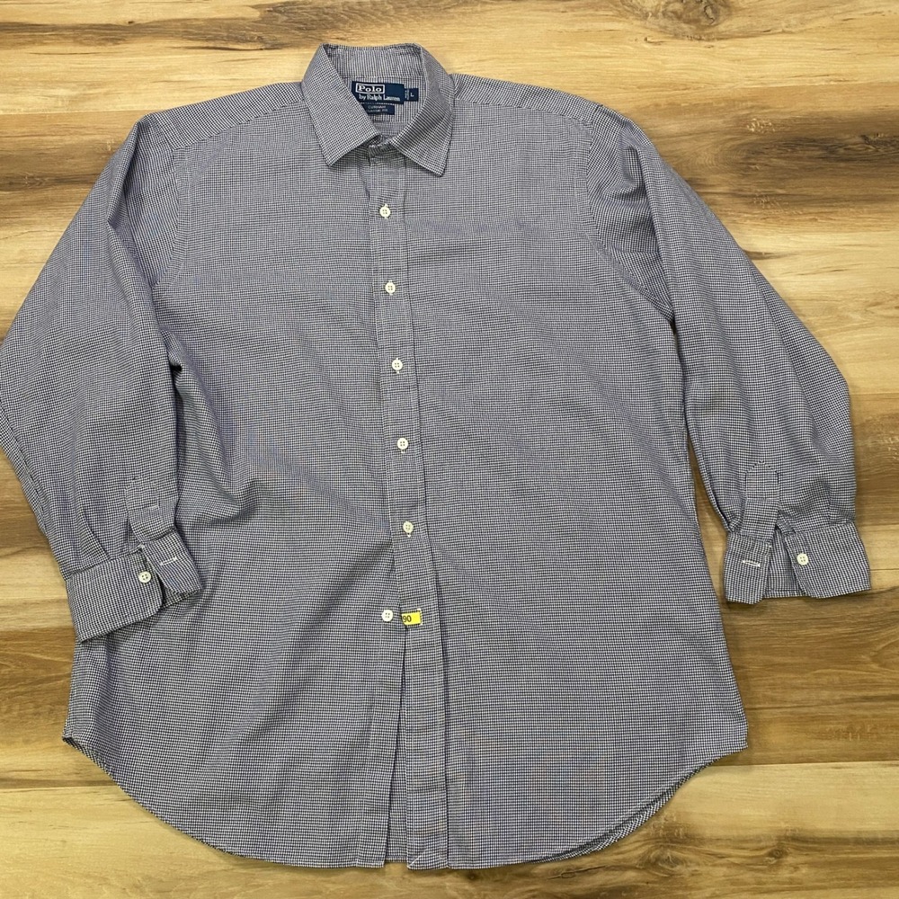 Polo Ralph Lauren Button Down Shirt Size L Curham Cotton Classic Fit Blue White